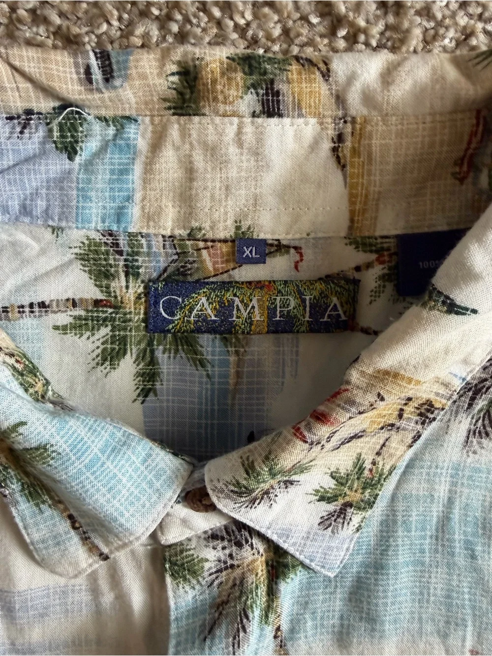 Casual Short-Sleeve Hawaiian Shirt - Cream & Light Blue